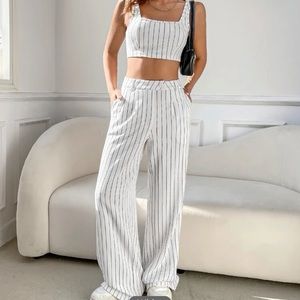 Striped Print Crop Tank Top & Wide Leg Pants set